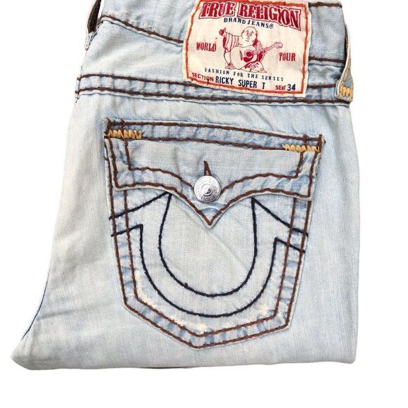 Vintage True Religion Jeans Size 36 RICKY SUPER T Blue RARE BROWN STITCH - Picture 8 of 12